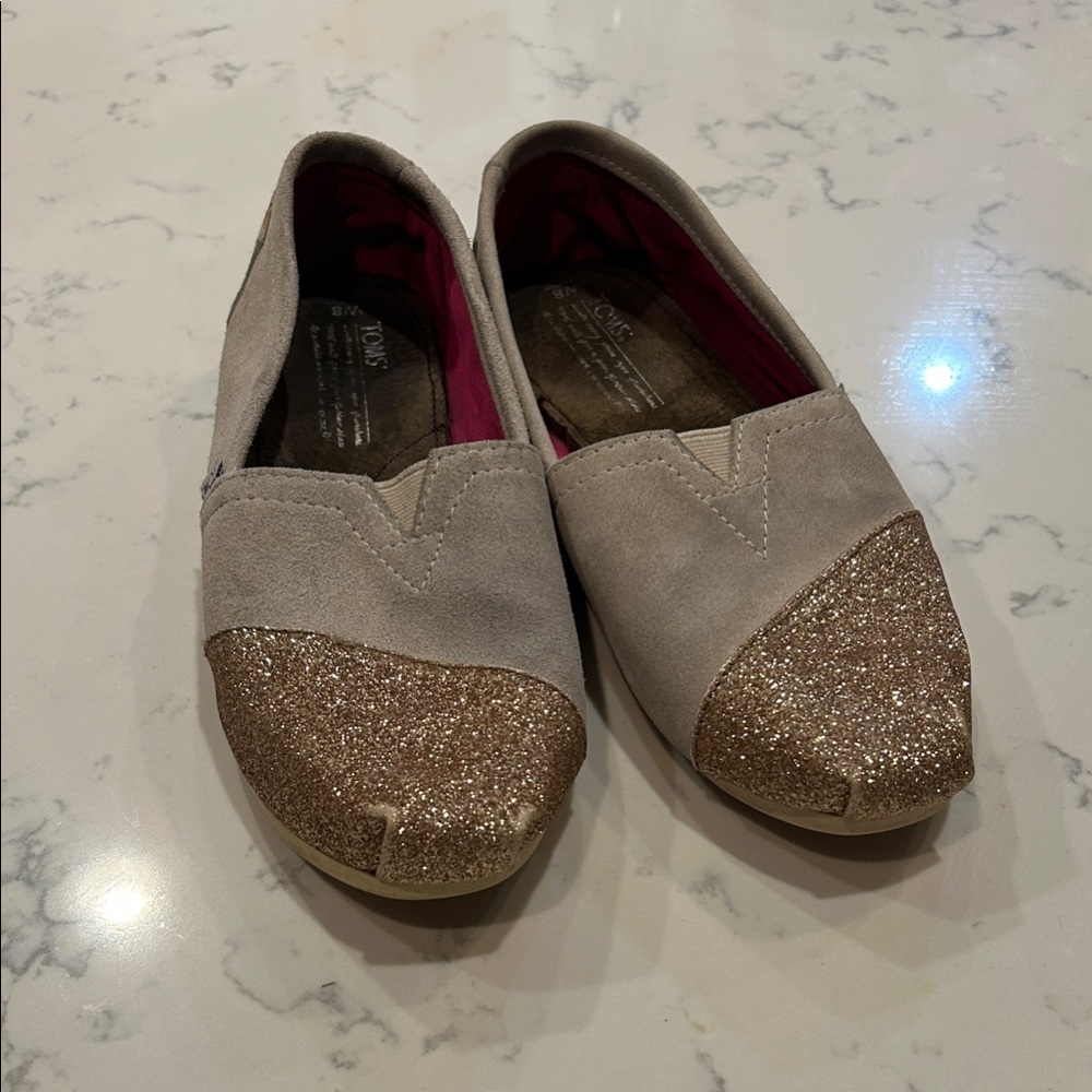 Toms Beige and Glitter Gold Flats